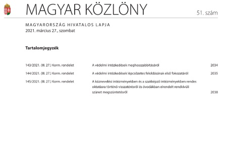 Magyar K&ouml;zl&ouml;ny 2021.03.27.